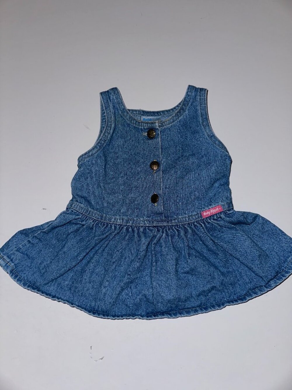 VTG 90s 2000s Oshkosh Baby Girls Denim Jumper Dress 12 Months dropped waist